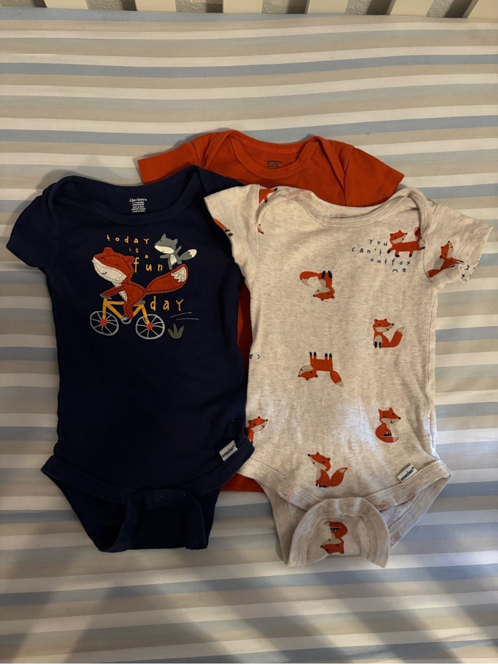 Gerber Navy, Orange & Heather Gray Fox Print Onesie Set of 3